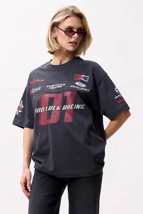 Catwalk Junkie oversized T-shirt met backprint antraciet