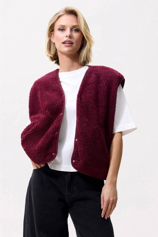 Catwalk Junkie rechtvallend teddy gilet donkerrood