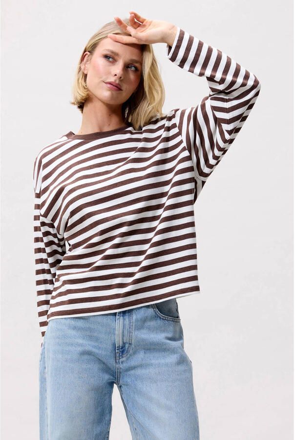 Catwalk Junkie rechtvallende gestreepte top bruin