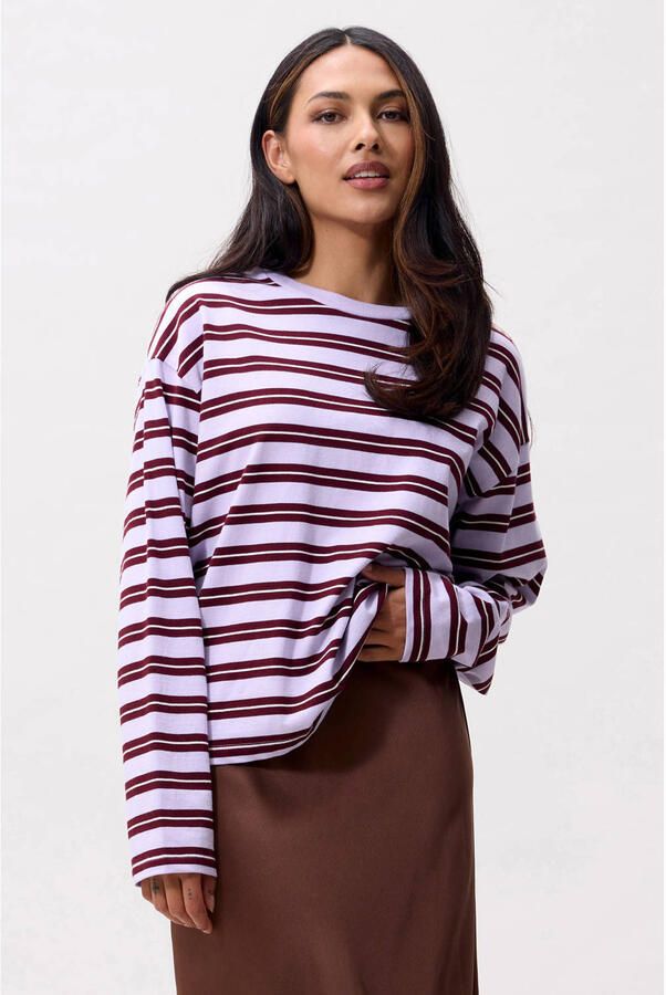 Catwalk Junkie rechtvallende gestreepte top lila