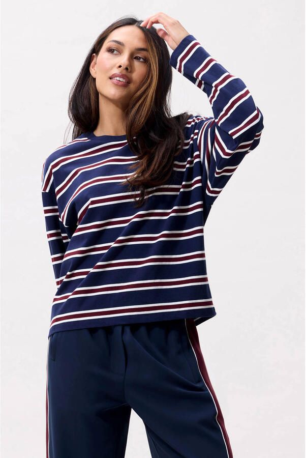 Catwalk Junkie rechtvallende gestreepte top marineblauw
