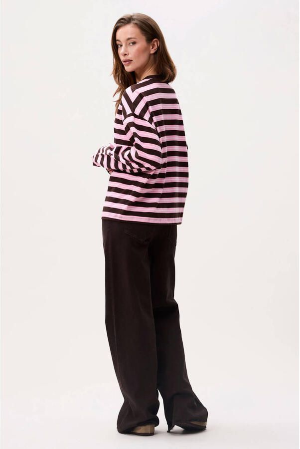 Catwalk Junkie rechtvallende gestreepte top roze bruin - Foto 2
