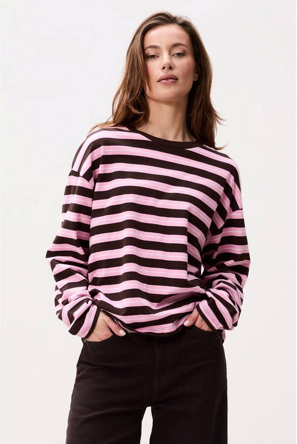 Catwalk Junkie rechtvallende gestreepte top roze bruin