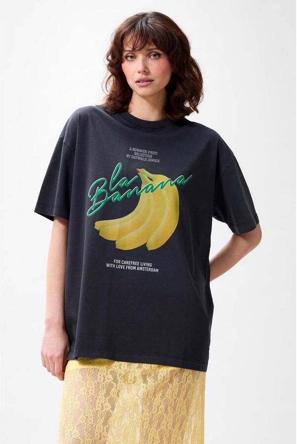 Catwalk Junkie T-shirt antraciet geel