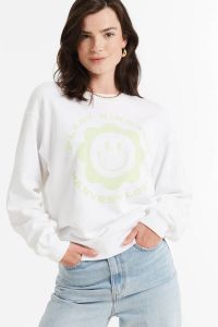 Catwalk Junkie sweater SW HARVEST LOVE van biologisch katoen wit limegroen
