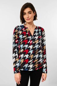 CECIL blouse met pied-de-poule zwart rood wit blauw