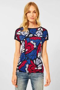 CECIL T-shirt met all over print blauw