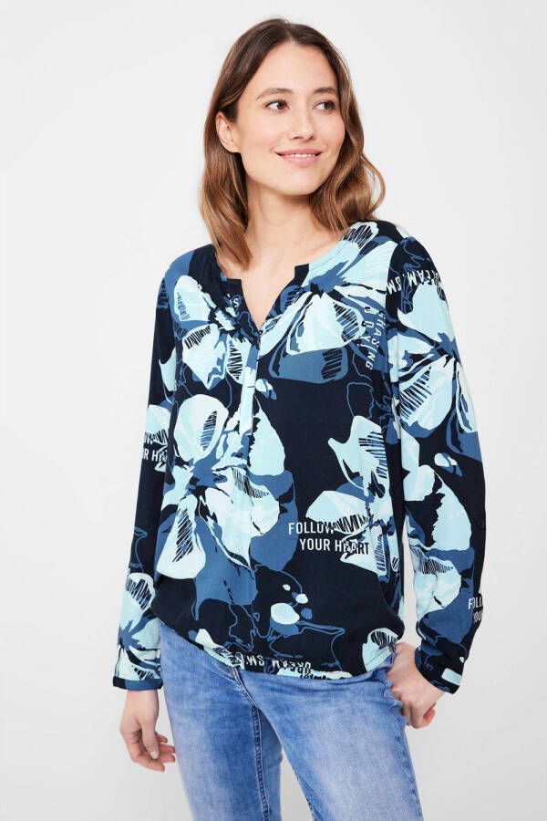 CECIL top met all over print donkerblauw lichtblauw