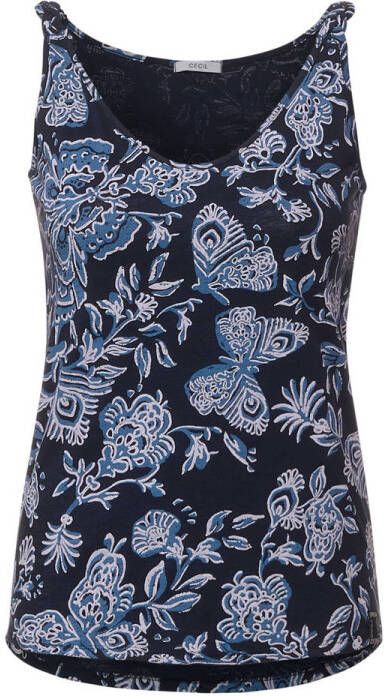 CECIL top met all over print donkerblauw paars wit