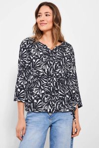 CECIL top met all over print donkerblauw wit