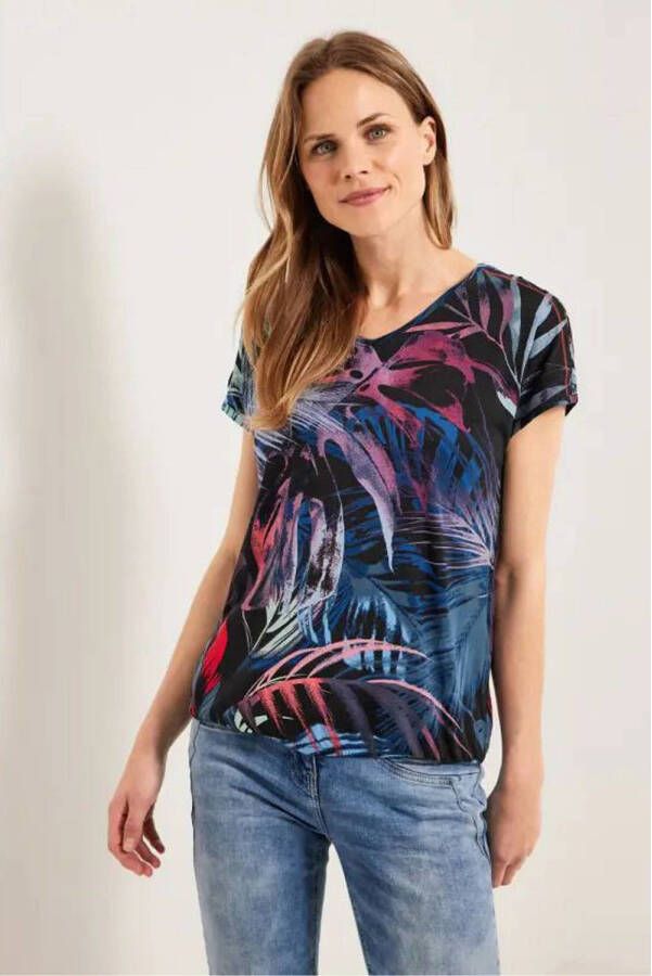 CECIL top met all over print donkergrijs blauw rood