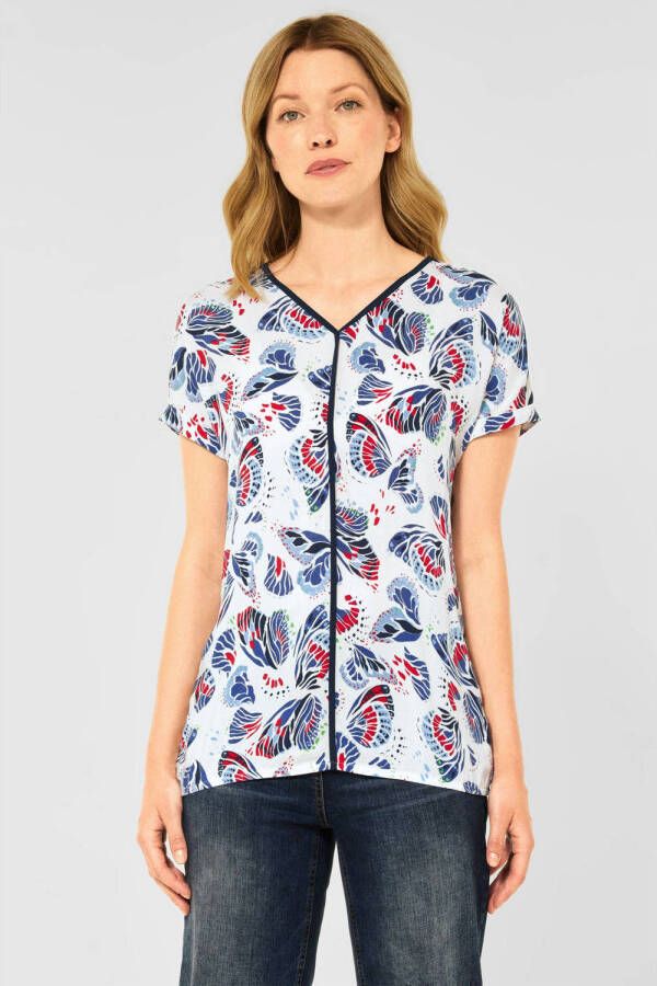CECIL top met all over print wit blauw rood