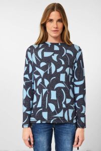 CECIL trui met grafische print en plooien donkerblauw lichtblauw