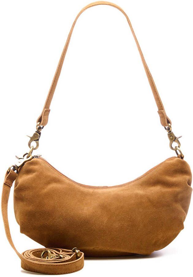 Chabo Bags suede schoudertas Bobby Banana cognac