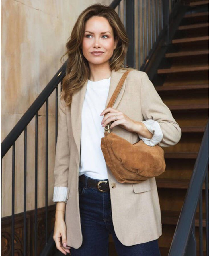 Chabo Bags suede schoudertas Bobby Banana cognac - Foto 2