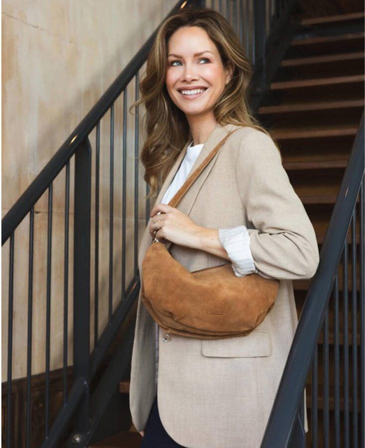 Chabo Bags suede schoudertas Bobby Banana cognac - Foto 3