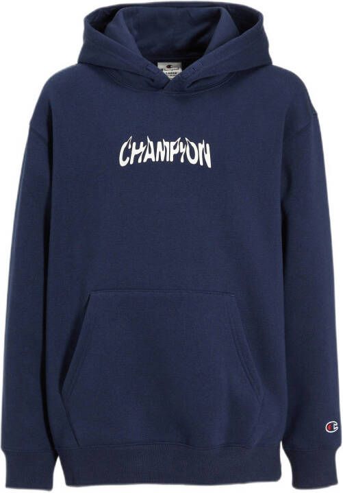 Champion hoodie met backprint donkerblauw wit Sweater Jongens Katoen Capuchon 158 164