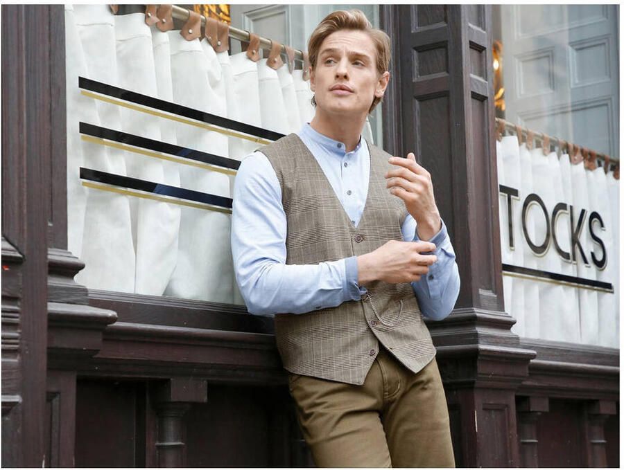 Charles Colby geruit gilet DUKE EDWARD Plus Size bruin