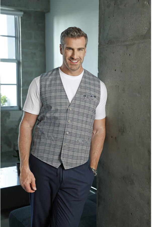 Charles Colby geruit gilet DUKE NIVEN Plus Size grijs - Foto 3