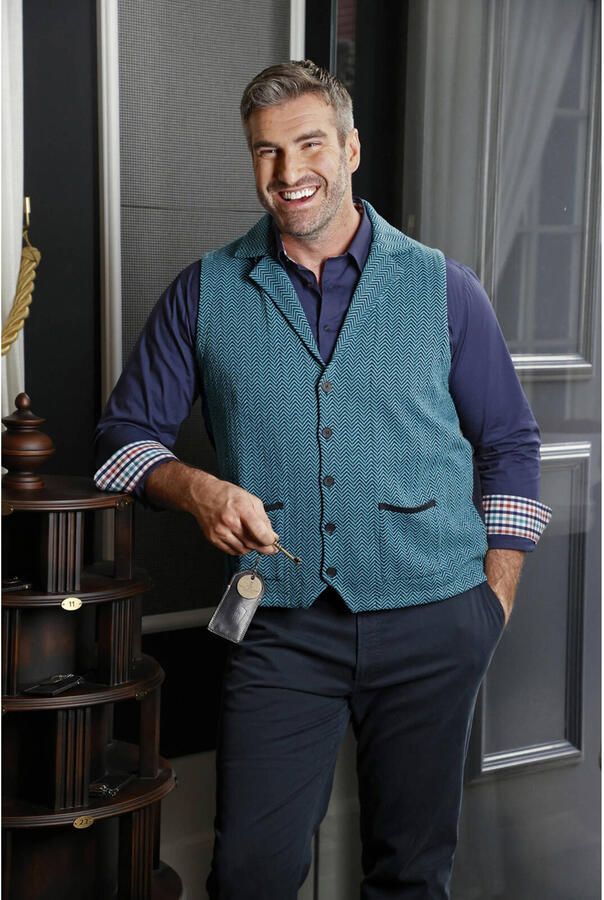 Charles Colby gilet DUKE HESTON Plus Size met visgraat blauw - Foto 2