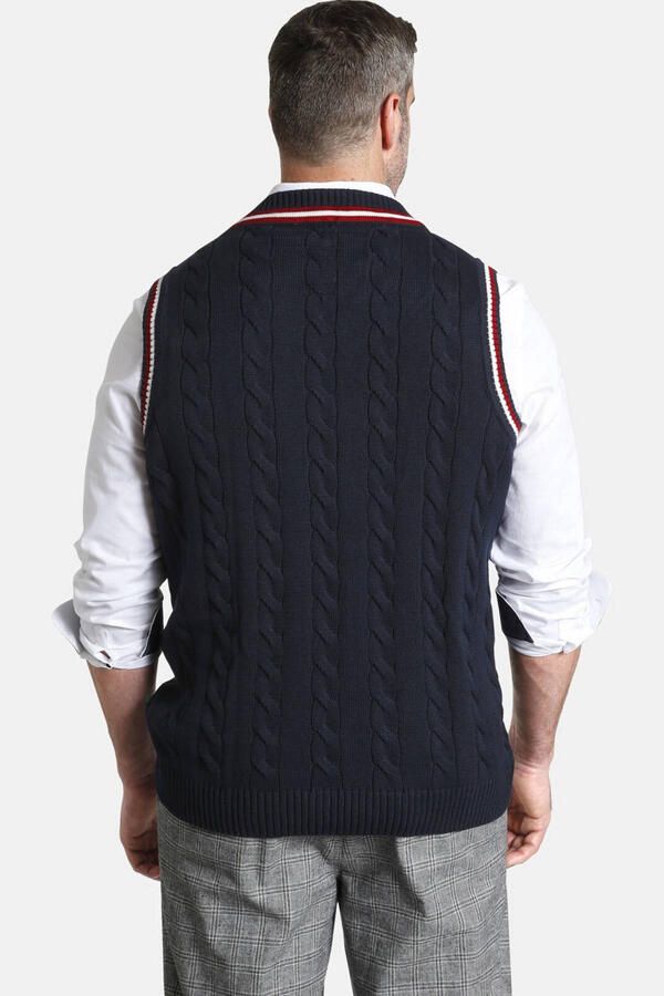 Charles Colby kabeltrui EARL CONSTANTINE Plus Size met contrastbies donkerblauw - Foto 2