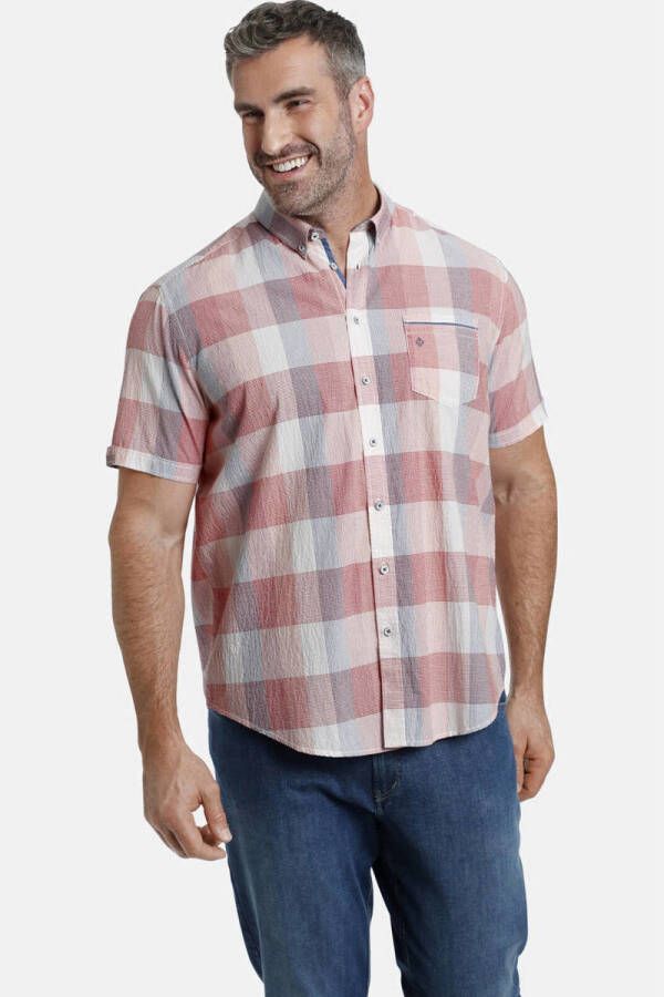 Charles Colby geruit regular fit overhemd DUKE FIONNBHARR Plus Size roze wit