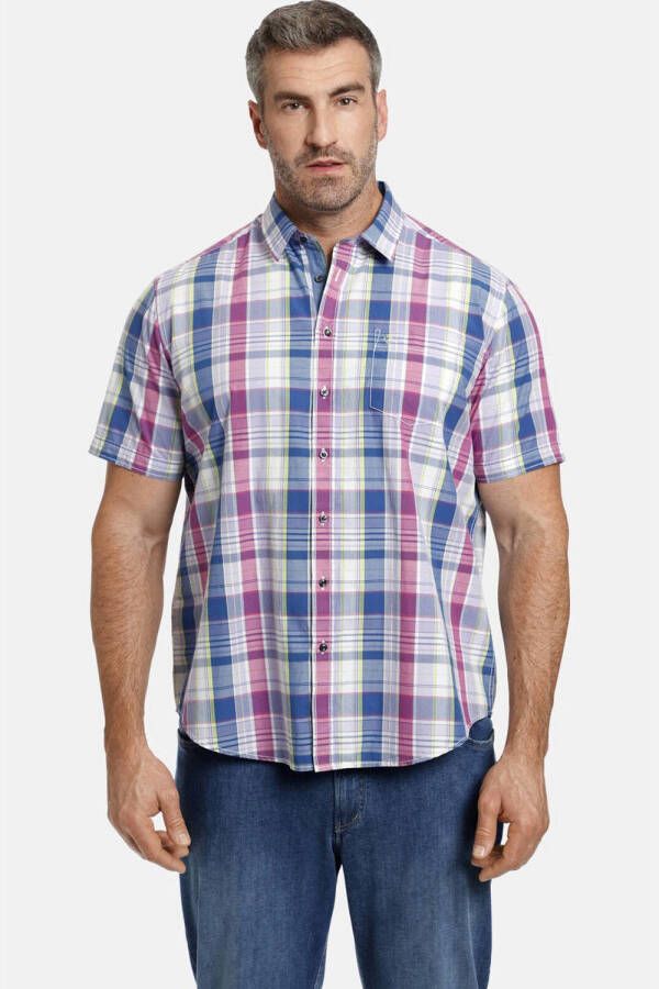 Charles Colby geruit regular fit overhemd DUKE SULLY Plus Size roze blauw