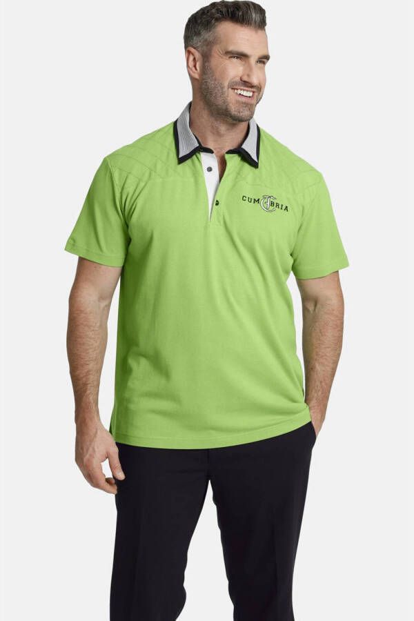 Charles Colby loose fit polo EARL HILTWIN Plus Size met contrastbies lichtgroen