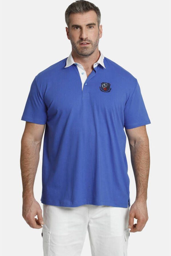 Charles Colby loose fit polo EARL MAYWARD Plus Size met contrastbies blauw