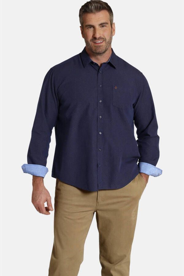 Charles Colby oversized overhemd DUKE RYE Plus Size met all over print blauw