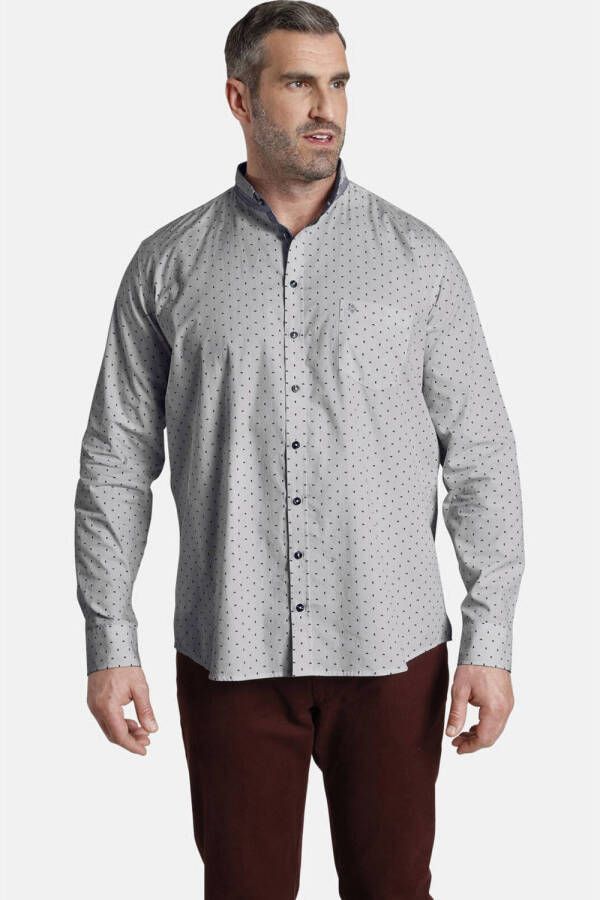 Charles Colby oversized overhemd DUKE WALTER Plus Size met all over print grijs