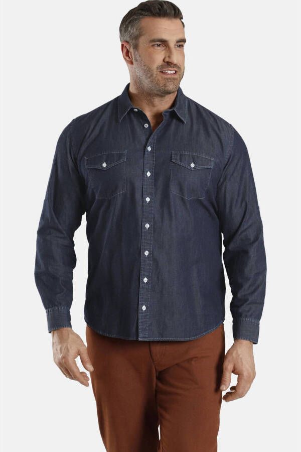 Charles Colby regular fit denim overhemd DUKE DAIRE Plus Size donkerblauw