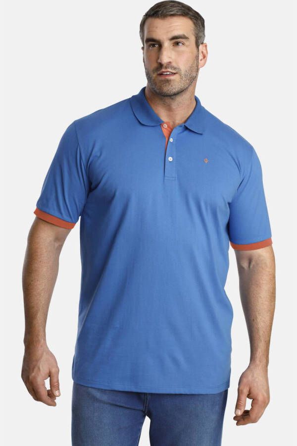 Charles Colby regular fit polo EARL DERMOT Plus Size met contrastbies blauw