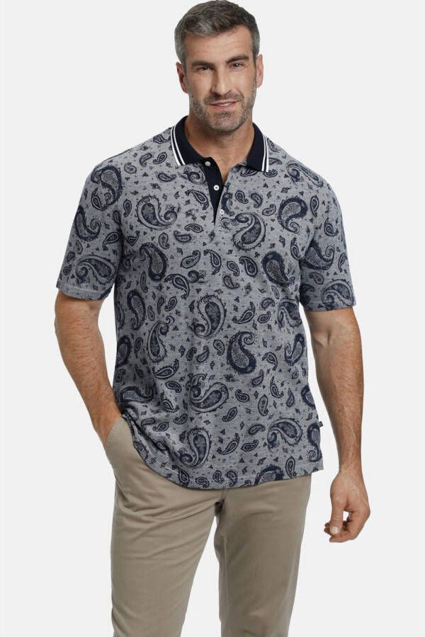 Charles Colby regular fit polo EARL PADRAIG Plus Size met all over print donkerblauw