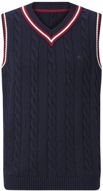 Charles Colby kabeltrui EARL CONSTANTINE Plus Size met contrastbies donkerblauw