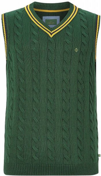 Charles Colby kabeltrui EARL CONSTANTINE Plus Size met contrastbies donkergroen