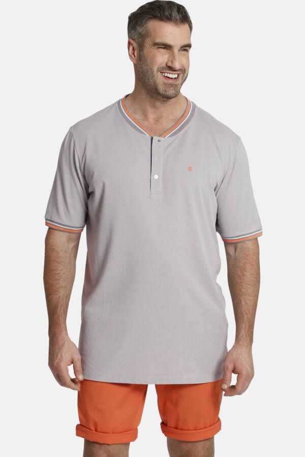 Charles Colby T-shirt EARL MAROON Plus Size met contrastbies grijs