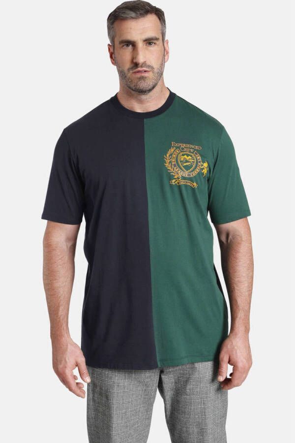 Charles Colby T-shirt EARL VERNON Plus Size met borduursels donkerblauw groen