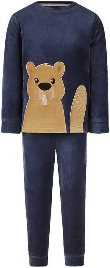 Charlie Choe pyjama met borduursels en print blauw