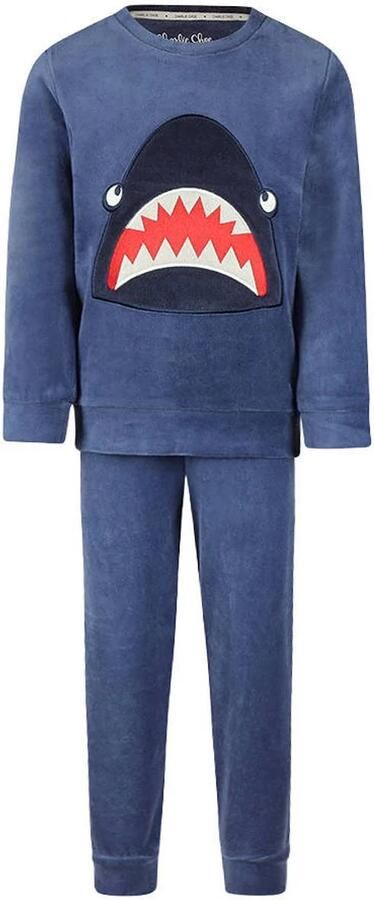 Charlie Choe pyjama met borduursels en print blauw Jongens Katoen Ronde hals