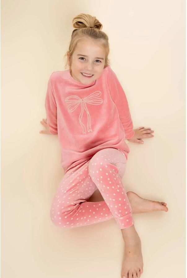 Charlie Choe pyjama met borduursels en stippen roze