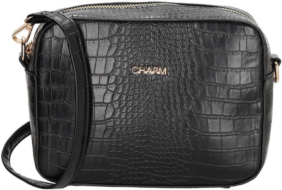 Charm London crossbody tas Midwood met crocoprint zwart