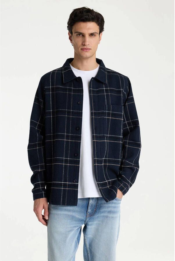 CHASIN' Jaxon Grid geruit overshirt donkerblauw