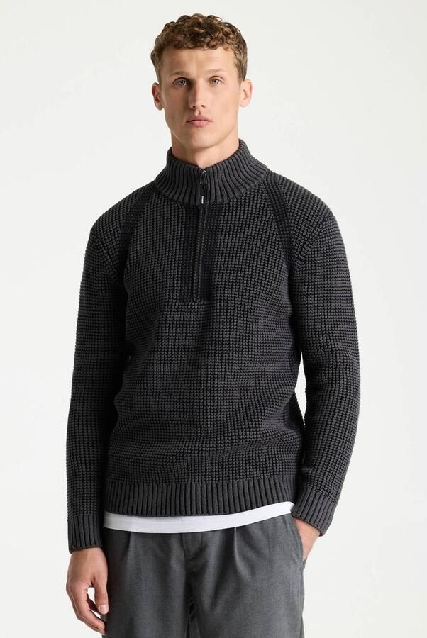 CHASIN' Oliver Dual Halfzip katoenen regular fit gebreide trui antraciet - Foto 5