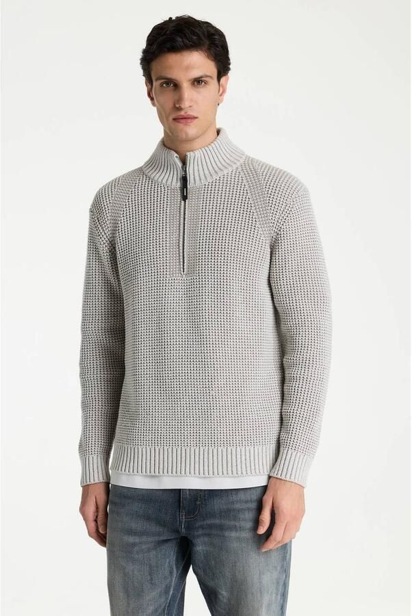 CHASIN' Oliver Dual Halfzip katoenen regular fit gebreide trui grijs