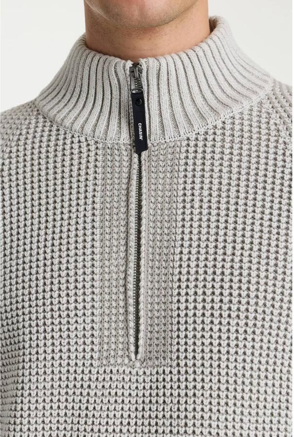 CHASIN' Oliver Dual Halfzip katoenen regular fit gebreide trui grijs - Foto 3