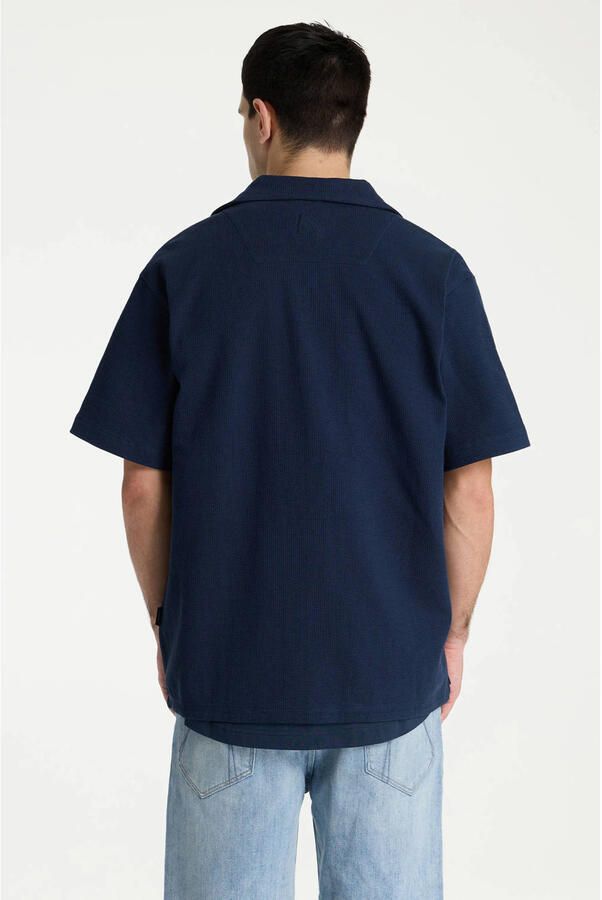 CHASIN' regular casual overhemd met textuur donkerblauw - Foto 2