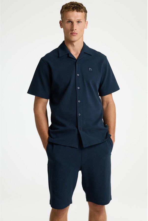 CHASIN' regular casual overhemd met textuur donkerblauw