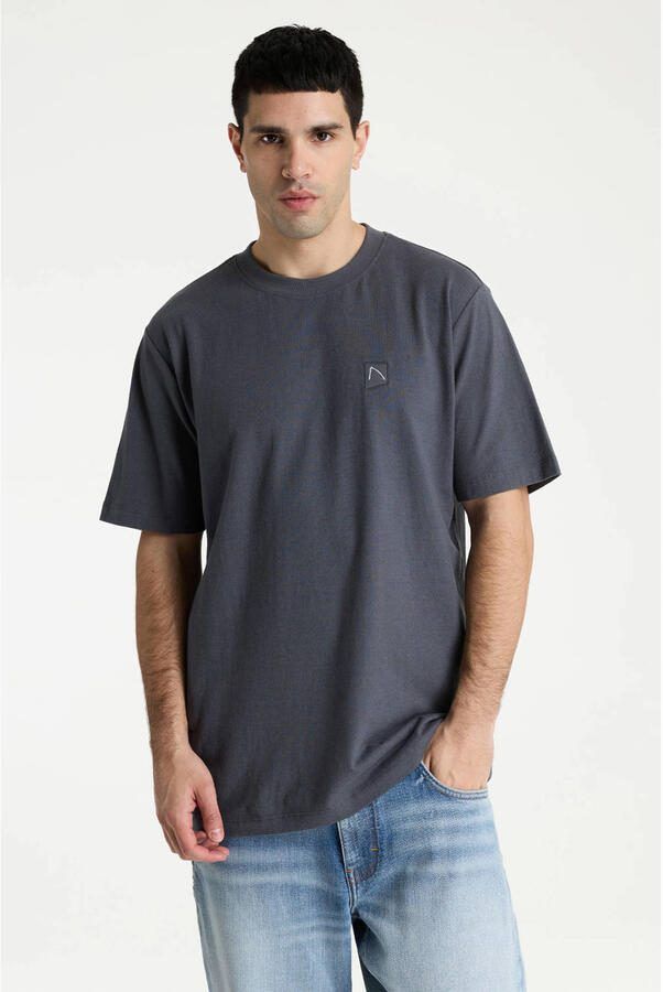 CHASIN' regular T-shirt met linnen antraciet