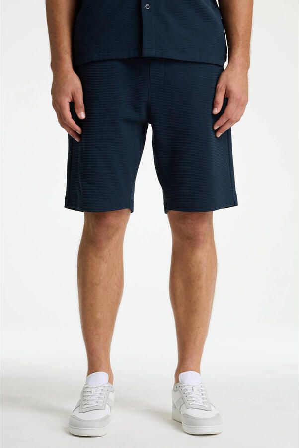 CHASIN' Stone.S Structure regular casual short donkerblauw met textuur